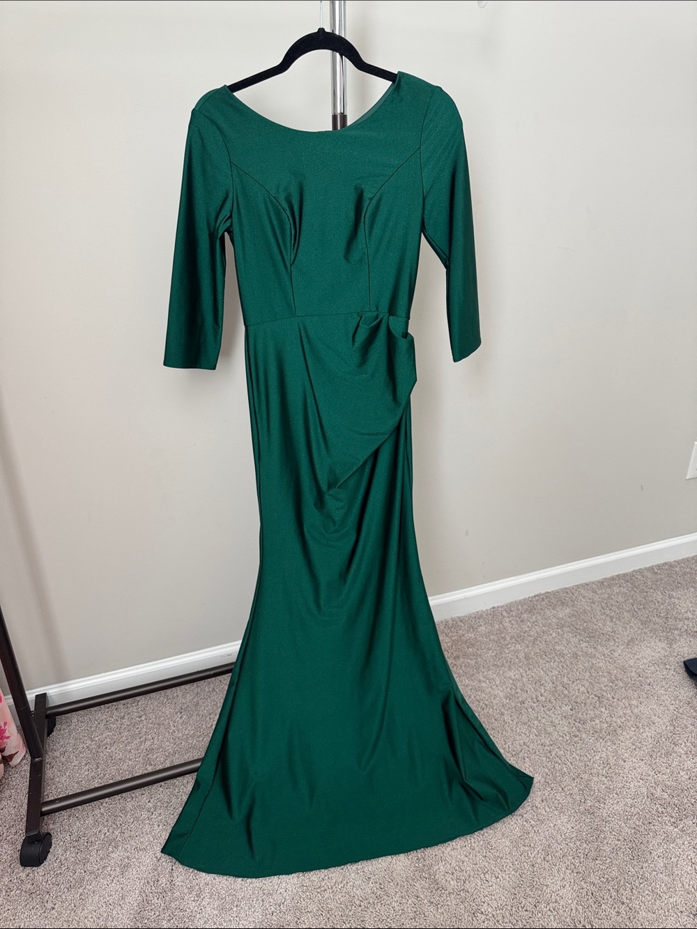 Emerald Green Maxi Dress with Three-Quarter Sleeves (Worn Once)